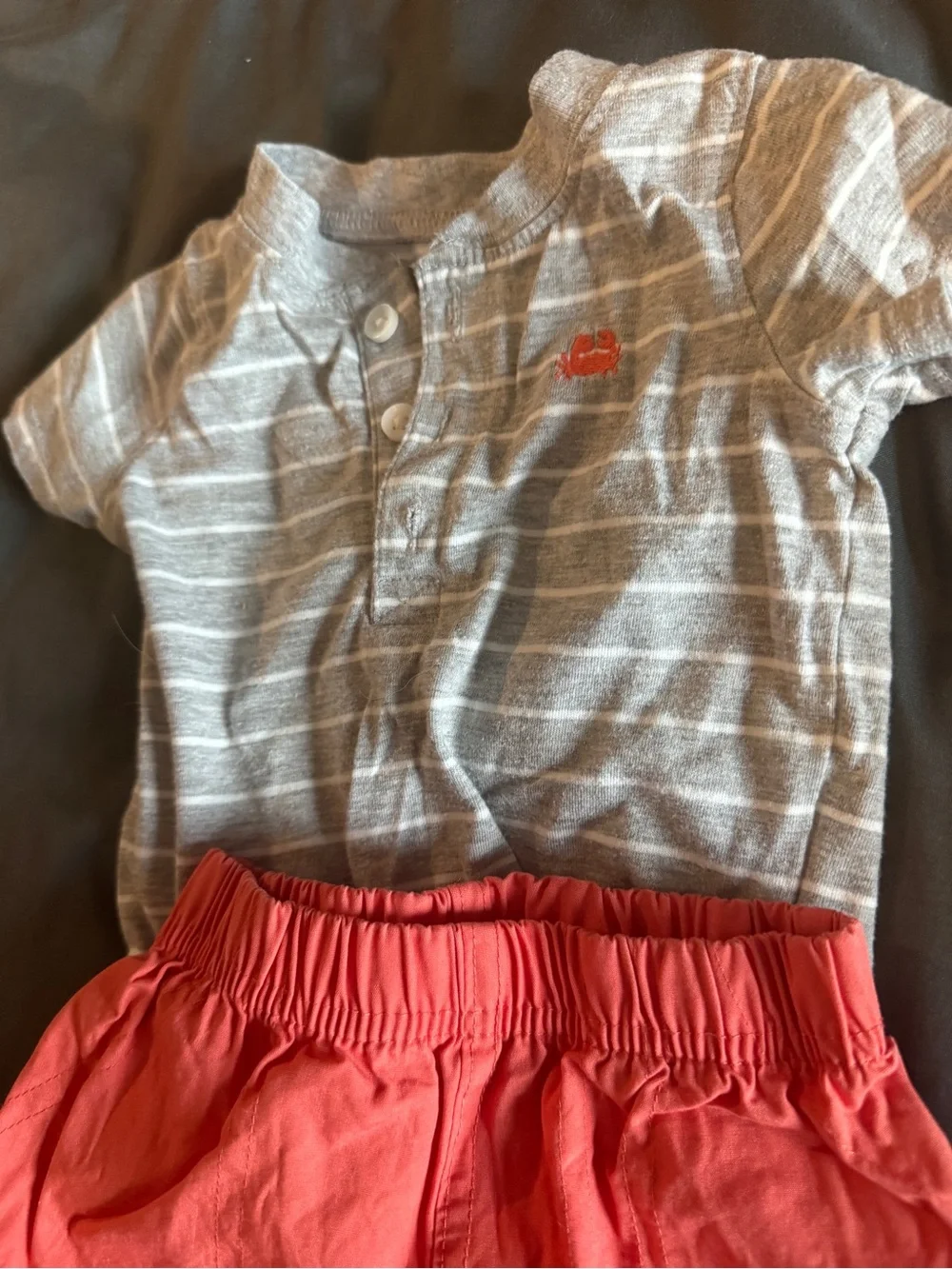 Baby Short Set Duo - Gray Stripe & Light Blue with Coral Shorts